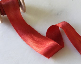 Sedona, 1" wide red-orange silk ribbon | handmade + hand dyed for wedding flowers, invitations, wands, wreaths, lei, craft, bows + flat lays