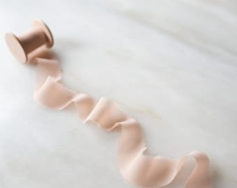 Blush Silk Chiffon Ribbon: Hand-Dyed, Frayed Edge, 1" Wide