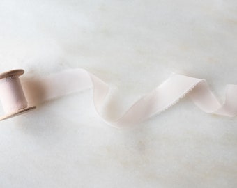 Pale Rose silk chiffon ribbon, 1" wide | handmade + hand dyed for bridal bouquet, invitations, weddings, photography, flat lay styling