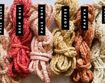 Braided Sari Silk Yarn | Upcycled Silk | Natural Dye | Hand dyed with flowers and plants | Recycled textiles