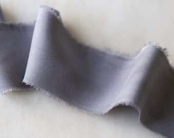 Slate Gray Bamboo Silk Ribbon, 2" wide | handmade, hand dyed, vegan, for wedding flowers, wands, lei, wreaths, craft and flat lay styling