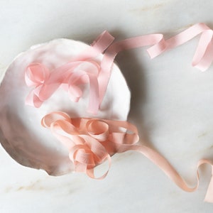 Pale Rose .5 narrow silk ribbon handmade hand dyed on a spool for wedding flowers, craft, wreaths and photography styling kits image 3