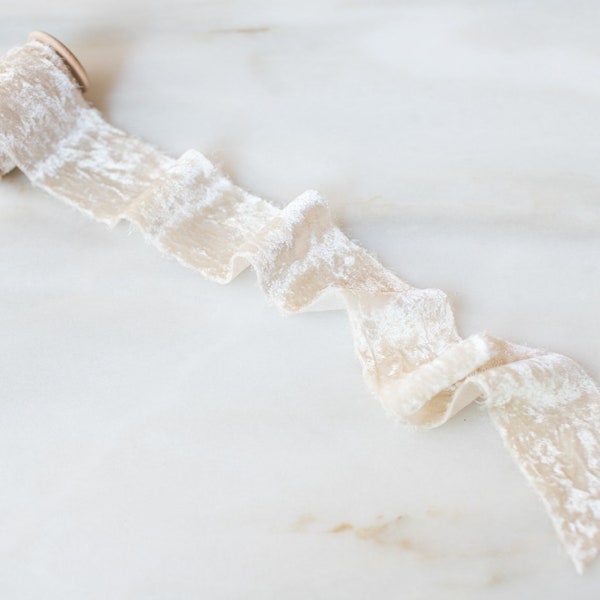 Velvet Silk Ribbon | Champagne | 2" wide | handmade + hand dyed for wedding flowers, craft, wreaths, belts, photography details
