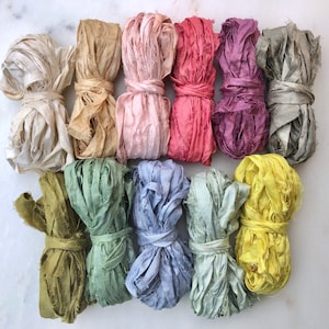 Upcycled Sari Silk Ribbon | Hand dyed with flowers and plants | Recycled