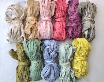 Upcycled Sari Silk Ribbon | Hand dyed with flowers and plants | Recycled