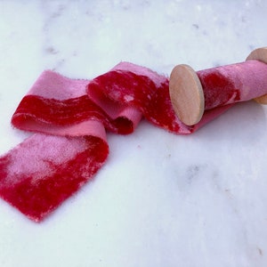 Nastro di seta vellutata tinto a mano, rosa lampone / 2" di larghezza / fatto a mano per ghirlande, artigianato, fiori da matrimonio, stile di fuga e composizioni piatte