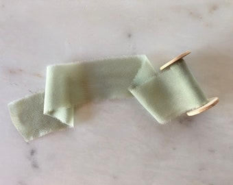 Seaglass, Blue-Green Silk Chiffon Ribbon, 2" wide | handmade + hand-dyed and on a spool