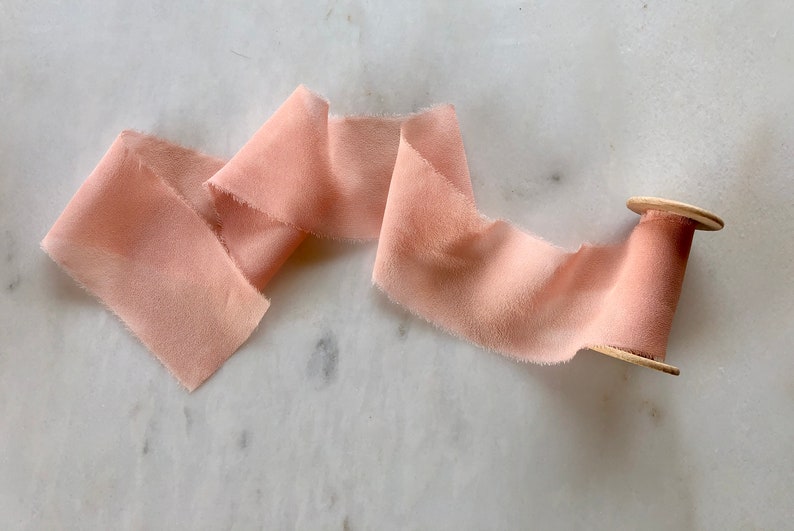 Hand Dyed Silk Chiffon Ribbon 3 yd spool 2 wide handmade naturally dyed with a hand frayed edge for weddings, craft and styling. image 2