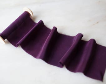 Maeve, violet silk ribbon, 4" wide | handmade + hand dyed for wedding flowers, wands, lei, wreaths, craft, skirts and flat lay styling