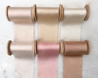 Silk Charmeuse Ribbon | 3 yard spool | 2" wide | handmade + hand dyed on a wooden spool