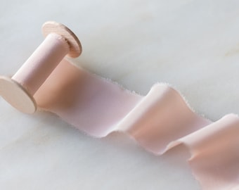 Toinette, blush silk ribbon, 2" wide | handmade + hand dyed, for wedding flowers, wands, wreaths, craft, invitations + flat lay styling.