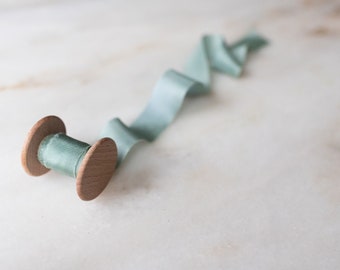 Seaglass, blue-green silk ribbon, 1" wide | handmade + hand-dyed for wedding flowers, wreaths, wands, craft + flat lay styling & flat lays