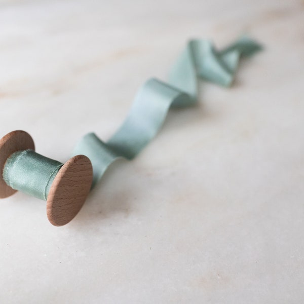 Seaglass, blue-green silk ribbon, 1" wide | handmade + hand-dyed for wedding flowers, wreaths, wands, craft + flat lay styling & flat lays