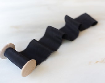 Raven Black Silk Ribbon: 2" Hand-Dyed Frayed Edge