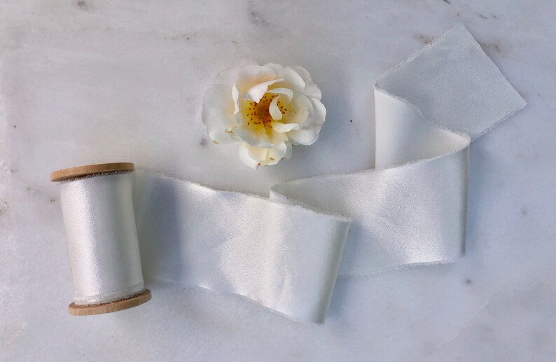Silk Charmeuse Ribbon White Handmade and hand dyed: weddings, invitations, craft, gifting, wreaths, photography styling kits. image 5