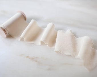 Ivory silk ribbon, 2&quot; wide | handmade + hand dyed, on a spool for wedding flowers, gift wrap, craft, wreaths + flat lay styling kits