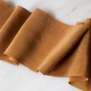 Hand dyed silk ribbon Cognac 1 wide handmade naturally dyed for weddings, wands, craft flat lay styling. image 6