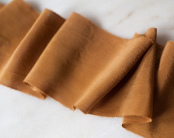 Cognac, hand dyed silk ribbon, 4" wide | handmade for bridal bouquet, invitations, wedding gifts, photography, styling