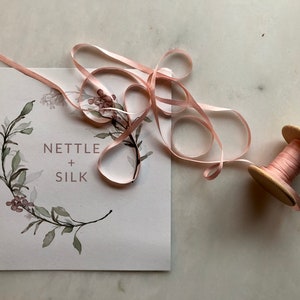 New 1/8 Narrow Pink Silk Ribbon for craft, wedding invitations, floral details and flat lay styling image 7