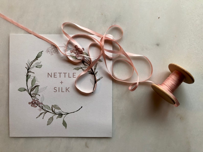 New 1/8 Narrow Pink Silk Ribbon for craft, wedding invitations, floral details and flat lay styling image 7