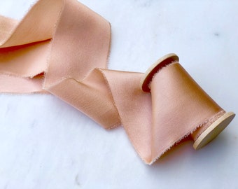Handmade Blush Pink Silk Charmeuse Ribbon: Frayed Edge, 3 Yard Spool