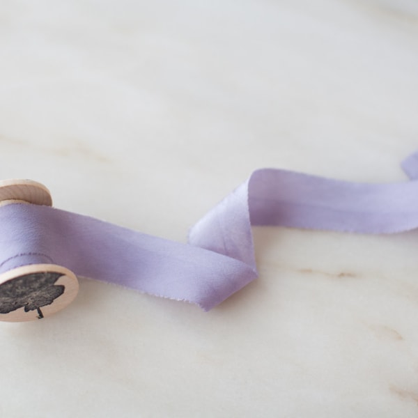 Hand dyed silk ribbon | Handmade + naturally dyed | Lilac | 1" wide |  for weddings + craft