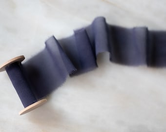 Hand Dyed Silk Chiffon Ribbon | Saudade Navy Blue | handmade + naturally dyed for weddings, craft + flat lay styling