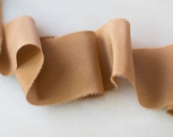 Caramel silk ribbon, 4" wide | handmade, hand dyed, hand torn edge, by the yard for wedding flowers, photography, craft and styling