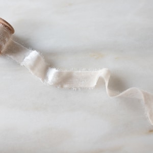 Velvet Silk Ribbon, Ivory, 1&quot; wide | handmade, hand-dyed, eco friendly, for wedding bouquets, invitations, photography & styling