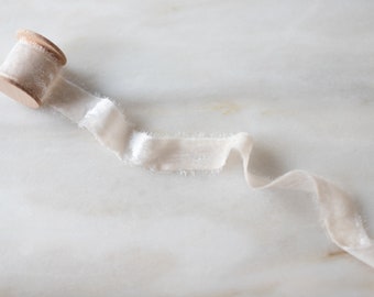 Velvet Silk Ribbon, Meringue, 1" wide | handmade, hand-dyed, eco friendly, for wedding bouquets, invitations, photography & styling