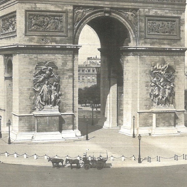 Arc de Triomphe Paris Exposition of 1900 vintage scene Giclee print Parisian World Fair Celebration Monument to Napoleon horse cart