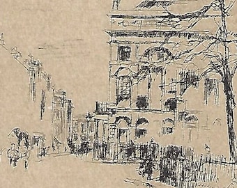 Whistler Fitzroy Square London | City sidewalk scene | reproduction | Victorian England | black and white | Wall Art |  Great Gift