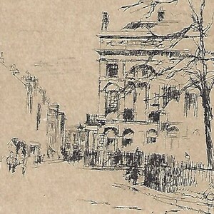 Whistler Fitzroy Square London | City sidewalk scene | reproduction | Victorian England | black and white | Wall Art |  Great Gift