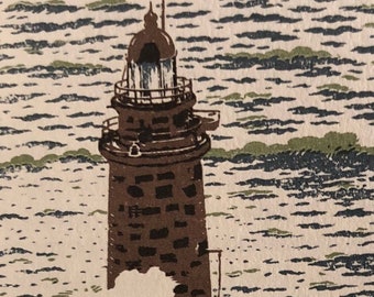 Minot Light Boston Harbor Cohasset Scituate framable print poster from Rudolph Ruzicka Gift for sailors Famous Boston lighthouse