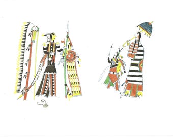 Cheyenne Family, Attributed to Howling Wolf | Ledger drawing Reproduction Framable Indigenous Art