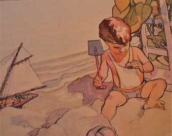 At the Seaside - Jessie Willcox Smith Nursery Print Framable - gift for new mothers 8 by 10 print sailboat gift for sailors