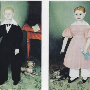 Smith Kids Folk Art Portraits - Miss Smith Mr. Smith - framable digital portrait gift for mom