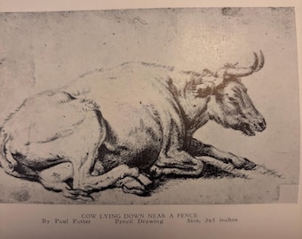 Paul Potter, une vache allongée près d'une clôture, impression d'art vintage. Baroque hollandais