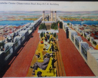 Roof deck Rockefeller Center 30 Rock View of Hudson Framable print  New York Retro Scene many sizes