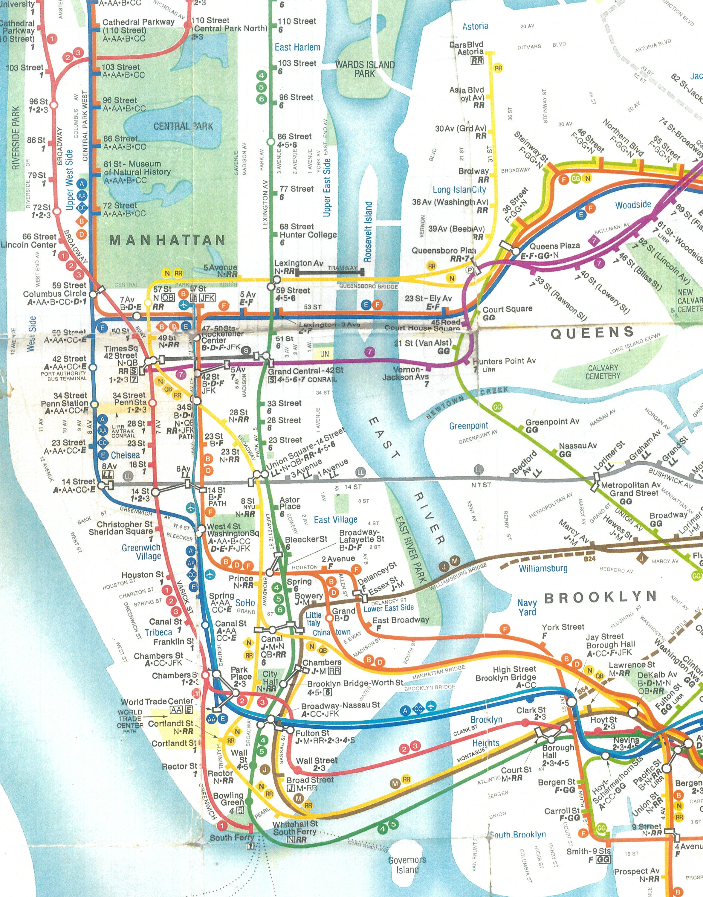 F Train Map Nyc New York Subway Map 1980S View Of Manhattan And The Boroughs. | Etsy Uk
