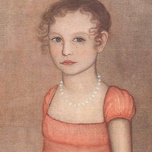 Menina com guarda-chuva - Retratos de arte popular - crianças encantadoras do início do século XIX - presente para o berçário - retrato digital emoldurável