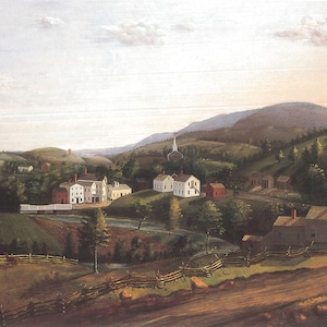 Great Barrington Massachusetts Folk Art Landscape | Primitive Framable Wall art