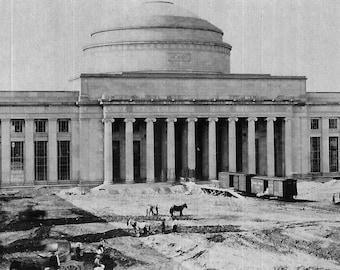 MIT Great Dome 1915 under construction Laminated 18 by 24 in Massachusetts Institute of Technology - black and white Framable Two Finishes