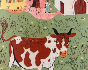 Cow in Pasture Art Print After Roger Duvoisin | Barnyard scene | Gift for animal lovers | Framable Wall Art
