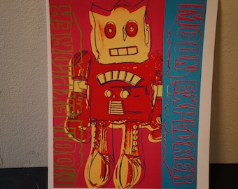 Warhol Robot - Toys - Moon Explorer Graphic art from the 1980s - framable print - gifts for art lover Space Force