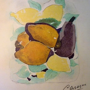 George Braque Lemons - art print - gift for artists  art lovers - Impressionism yellow and blue framable signed in plate