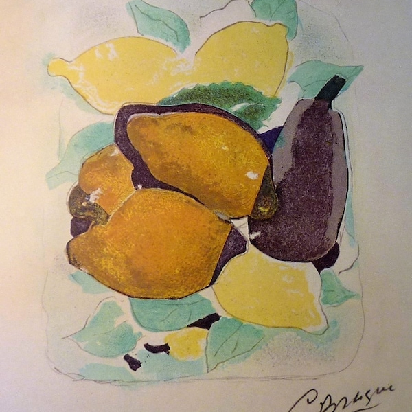 George Braque Citrons - tirage d'art - cadeau pour artistes amateurs d'art - Impressionnisme jaune et bleu encadrable signé dans la planche