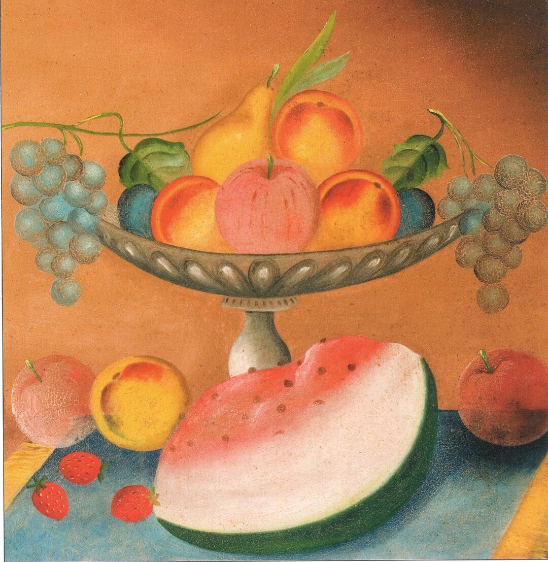 Still Life With Fruit Served on a Glass Pedestal Folk Art - Etsy Canada