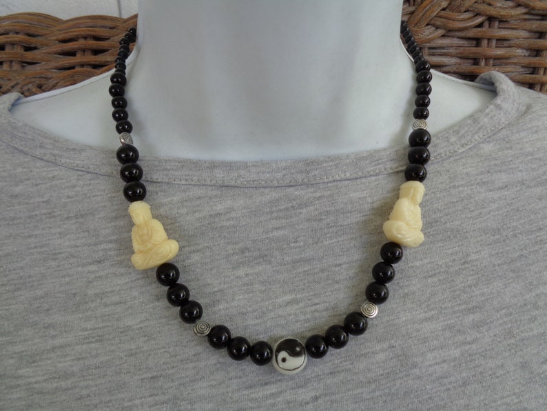 White Buddhas with Yin Yang Necklace