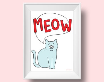 Meowing cat 5x7 print